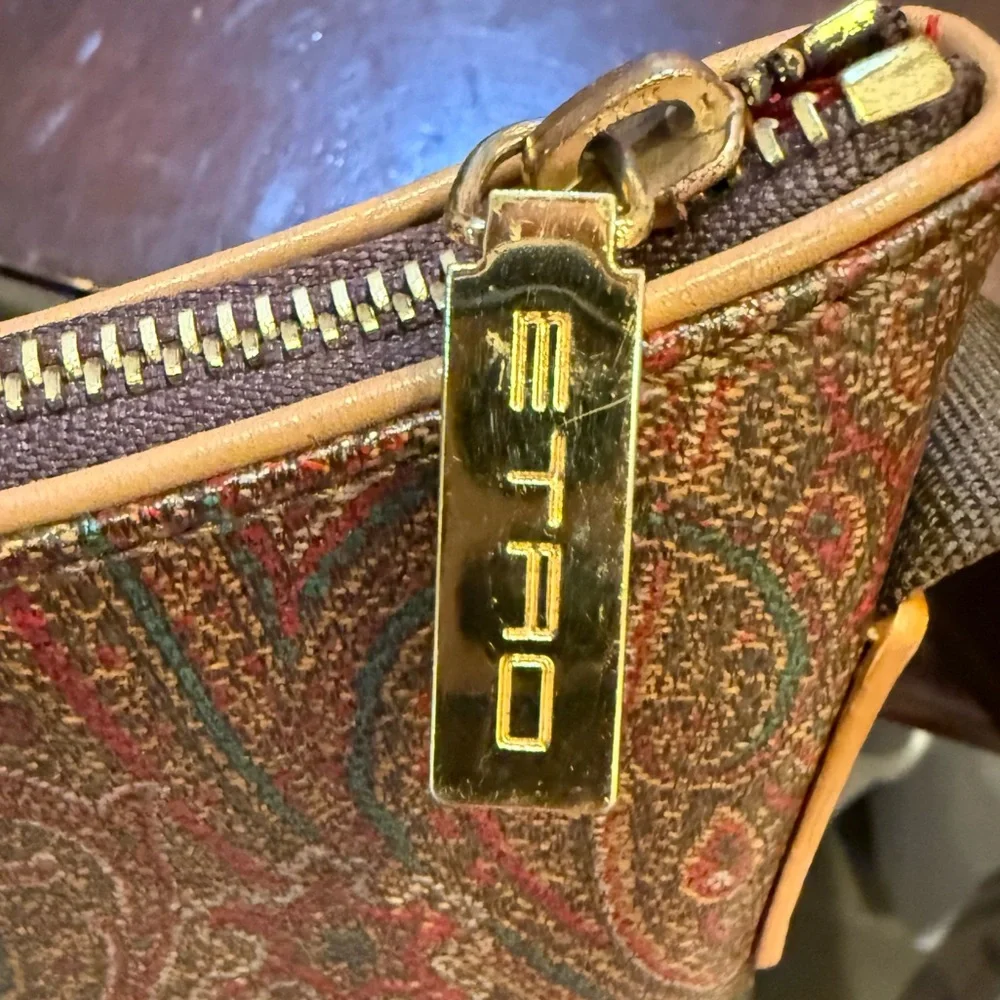 Etro Multicolor Paisley Bag Gold Hardware Leather Trim Canvas Strap